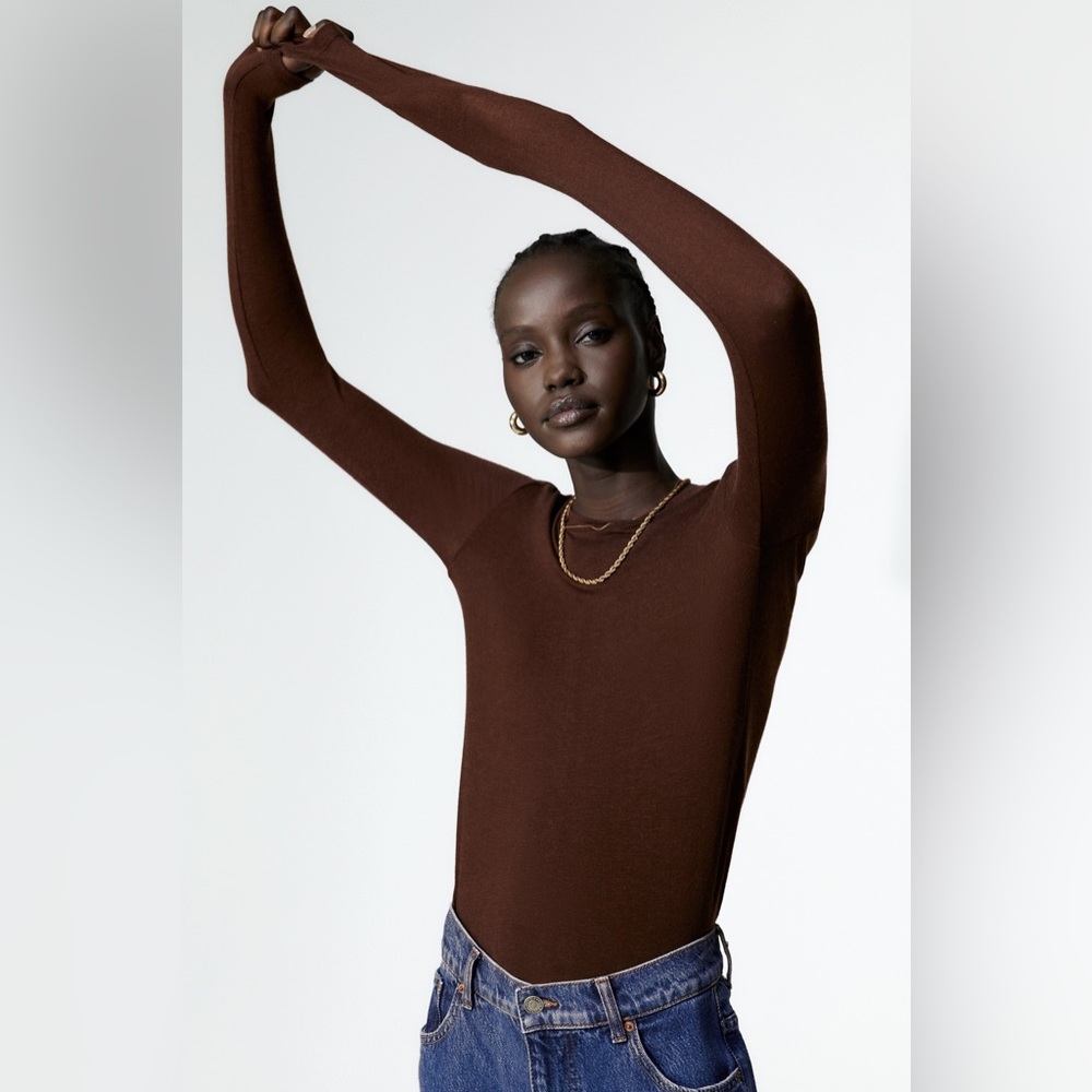 ZARA BROWN LONG SLEEVE T SHIRT